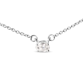 14K White Gold 1/4ctw Lab Grown Oval Diamond East West 18" Necklace
(G-H Color, VS2-SI1 Clarity)
