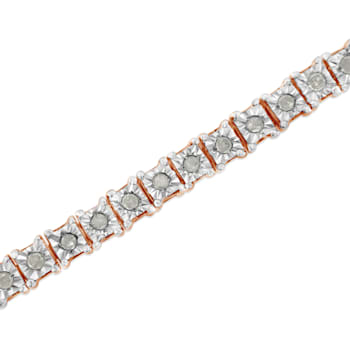 10K Rose Gold Over Sterling Silver 1.0 Ctw Diamond Square Frame Tennis Bracelet