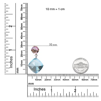 18K Two-tone Gold Cushion Cut Blue Topaz and Round Pink Amethyst with
Diamond Accent Dangle Pendant