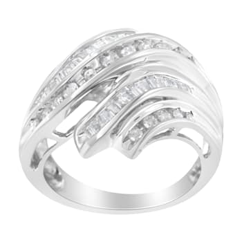 10K White Gold Round and Baguette Cut Diamond Channel Ring (3/4 Cttw,
H-I Color, SI2-I1 Clarity)