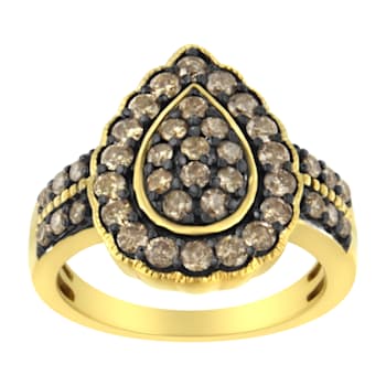 10K Yellow Gold Over Sterling Silver 1 1/8ctw Diamond Pear Ring (J-K
Color, I1-I2 Clarity)