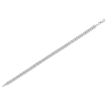 Rhodium Over Sterling Silver 1.0 Cttw Diamond Double-Link Tennis Bracelet