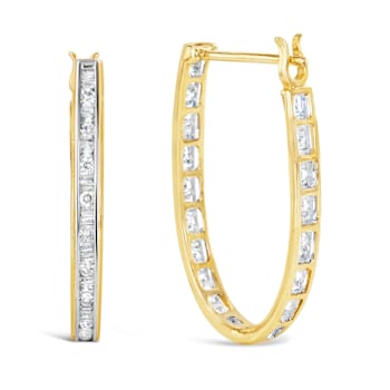 10K Yellow Gold 1.00 Cttw Round and Baguette-Cut Diamond U-Hoop Earrings
(H-I Color, SI2-I1 Clarity)