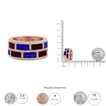 18K Rose Gold Alternating Red and Blue Enamel and 1/2 Cttw Diamond
Studded Band Ring