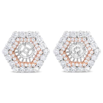 14K Two-tone Gold 1 7/8 Cttw Diamond Double Halo Earring Jacket for 6mm
Round Studs