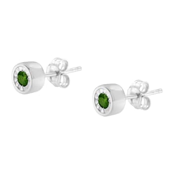 Sterling Silver 1/5ctw Round Brilliant-Cut Green Diamond Miracle-Set
Stud Earrings