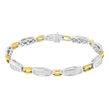 14K Two-Tone Gold 2.0ctw Princess Cut Diamond Tapered and Equal Sign
Link Bracelet