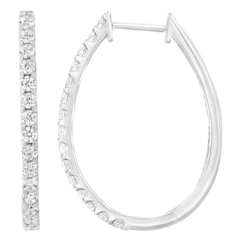14K White Gold 2.0ctw Round Brilliant Cut Diamond Oblong Hinged
Leverback Hoop Earrings