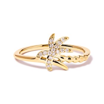 10K Yellow Gold 1/10ctw Diamond  Palm Tree Statement Ring (H-I Color,
I1-I2 Clarity)