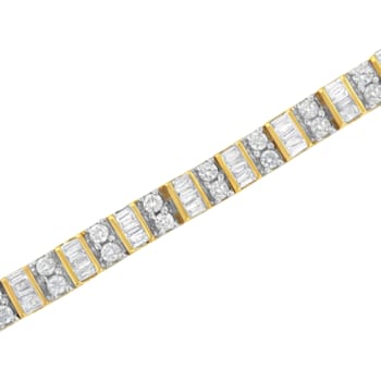 14K Yellow Gold 4.0ctw Alternating Baguette and Round Cut Diamond Tennis Bracelet