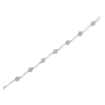 Sterling Silver 1.0ctw Miracle-Set Diamond 7 Stone Floral Cluster Link Bracelet