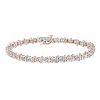 10K Rose Gold Two-tone Over Sterling Silver 1.0 Cttw Diamond S-Curve
Link Tennis Bracelet, Size 7"