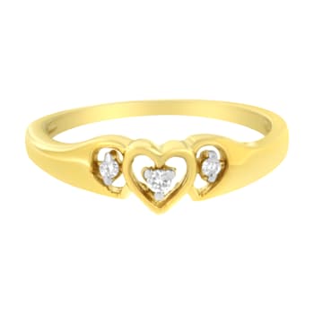 10KT Yellow Gold 1/20 cttw Diamond Triple Heart Diamond Ring (K-L,
I1-I2) - Size 7