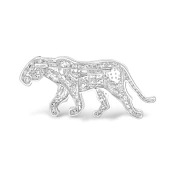 18K White Gold 2mm Green Emerald and 2 1/2 ctw Diamond Panther Brooch