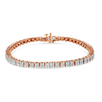 10K Rose Gold Over Sterling Silver 1.0 Cttw Diamond Square Frame Tennis Bracelet
