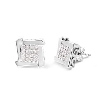 10K White Gold 1/2 Cttw Composite  Princess Diamond Square and Swirl
Stud Earrings