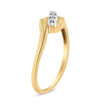 10K Yellow Gold over Sterling Silver 1/10ctw Diamond Three-Stone Bypass Ring