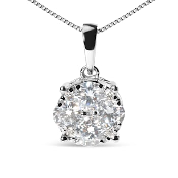14k White 1.0ctw Lab Grown Diamond Cluster Pendant 18" Chain(G-H
Color, VS1-VS2 Clarity)