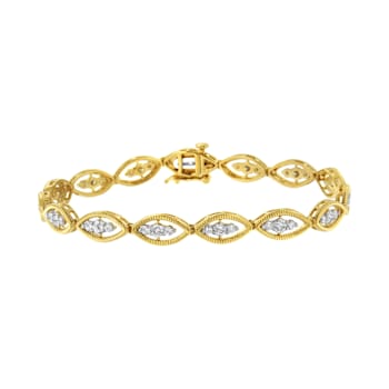 10K Yellow Gold Over Sterling Silver 1.0ctw Round Diamond Link Bracelet