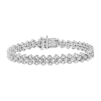 Sterling Silver 3.0ctw Diamond Pave-Set Marquise Shaped Banded Link Bracelet