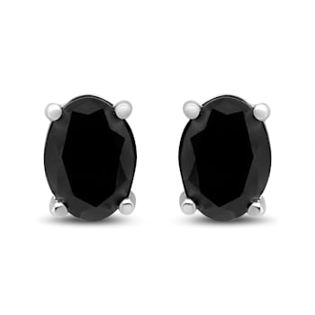 Sterling Silver 2.0ctw Treated Black Oval Diamond Stud Earring