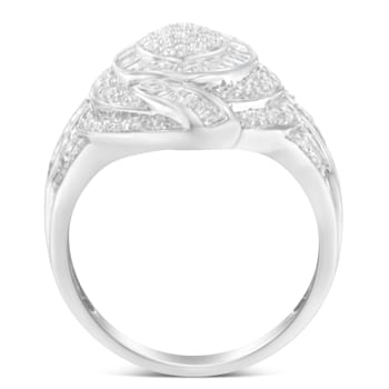 Sterling Silver 1-1/8ctw Diamond Marquise Cluster Triple Halo Knot Ring
(I-J Color, I2-I3 Clarity)