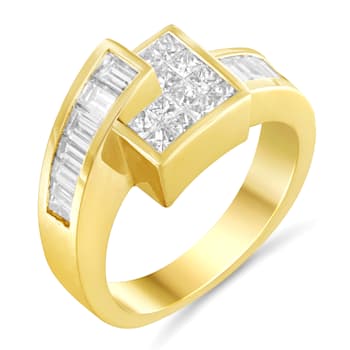 14K Yellow Gold 1 1/2ctw Channel-Set Mixed Cut Diamond Bypass Ring(G-H
Color, SI2-I1 Clarity)
