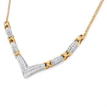 10K Two-tone Gold 1.0ctw Mixed Cut Diamond "V" Shape Necklace
(I-J Color, I1-I2 Clarity)