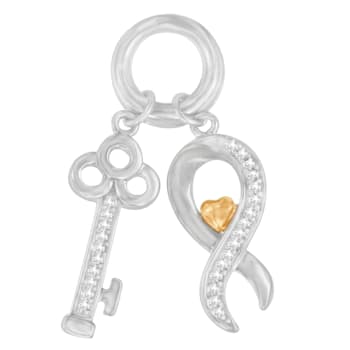 10K Gold Over Sterling Silver Two-Tone 1/6ctw Diamond Symbol Key Pendant w\chain