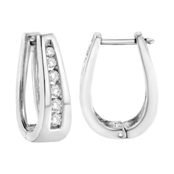 14K White Gold 1.0ctw Channel-Set Brilliant Round-Cut Diamond Hoop Earrings