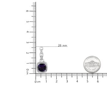 .925 Sterling Silver 6x6MM Cushion Purple Amethyst and Diamond Accented
Bale 18" Pendant Necklace