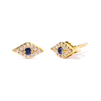 10K Yellow Gold Blue Sapphire and Diamond Accent Evil Eye Stud Earring
(H-I Color, I1-I2 Clarity)