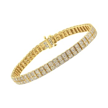 14K Yellow Gold Over Sterling Silver 3.0ctw Diamond Double Row Square
Milgrain Link Tennis Bracelet