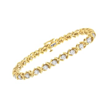 10K Yellow Gold Over Sterling Silver 1.0ctw Diamond Link Bracelet