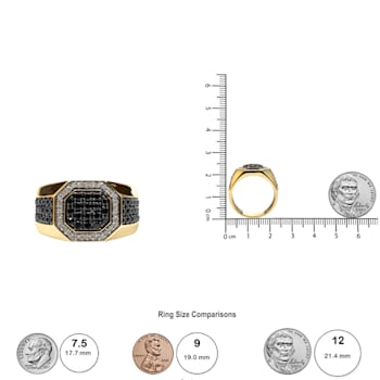Men's 14K Yellow Gold Over Sterling Silver 1 1/4ctw White and Black
Diamond Signet Band
