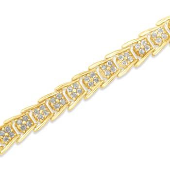 10K Yellow Gold Over Sterling Silver 2 Ctw Diamond Wave Tennis Bracelet