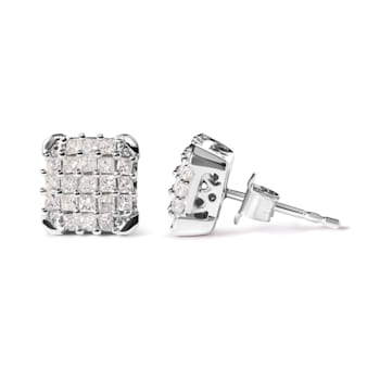 10K White Gold 3/4ctw Princess Diamond Composite Open Frame Stud
Earrings (I-J Color, I1-I2 Clarity)