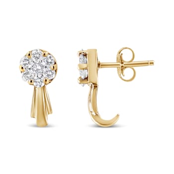 14K Yellow Gold 3/4ctw Diamond Floral Cluster Drop and Dangle Stud Earrings
