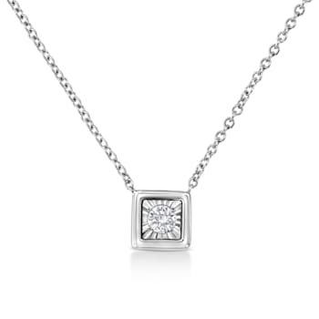0.10ctw Round Miracle-Set  Diamond Square Solitaire 10K White Gold
Pendant with Chain