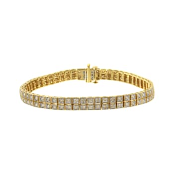 14K Yellow Gold Over Sterling Silver 3.0ctw Diamond Double Row Square
Milgrain Link Tennis Bracelet