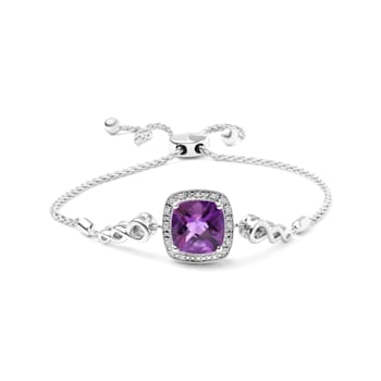 Sterling Silver Amethyst and Diamond Accent Lariat 4”-10” Adjustable
Bolo Bracelet