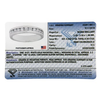 18K White Gold IGI Certified 1/2ctw Diamond Channel Set Eternity
Band(H-I Color, I1-I2 Clarity)