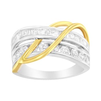 10K White and Yellow Gold 1 1/10ctw Channel-Set Diamond Bypass Band Ring
(J Color, I3 Clarity)