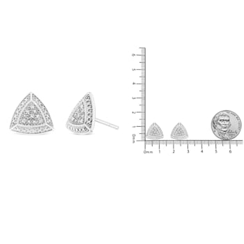 Diamond-Accented Sterling Silver Trillion Shaped 4-Stone Halo Stud Earrings