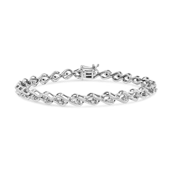 Sterling Silver .10ctw Round-Cut Diamond Link Bracelet
