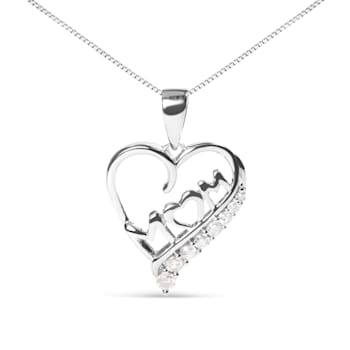 Sterling Silver 1/4 Cttw Diamond  "Mom" and Open Heart
18" Pendant Necklace