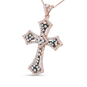 14K Rose Gold and Black Rhodium 1.0ctw Diamond Cross Pendant w\chain 18"
