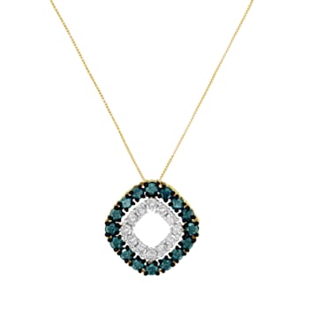 14K Yellow Gold Over Sterling Silver 1/2ctw Diamond Pendant
w\chain(Blue, Yellow, I2-I3 Clarity)