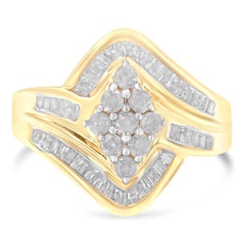 10K Yellow Gold Diamond Bypass Cluster Ring (1 Cttw, I-J Color, I2-I3 Clarity)