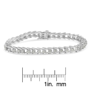 Sterling Silver 1.0ctw Rose-cut Diamond Wave link Bracelet